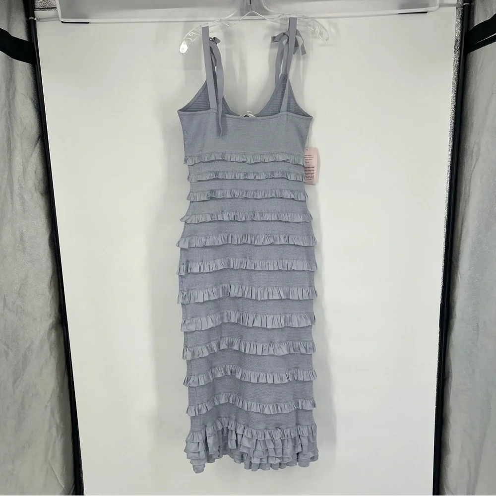 V. Chapman Lotus Ruffle Bodycon Tie Sleeve Midi Dress in Arctic Ice 10 NWT - Picture 7 of 9